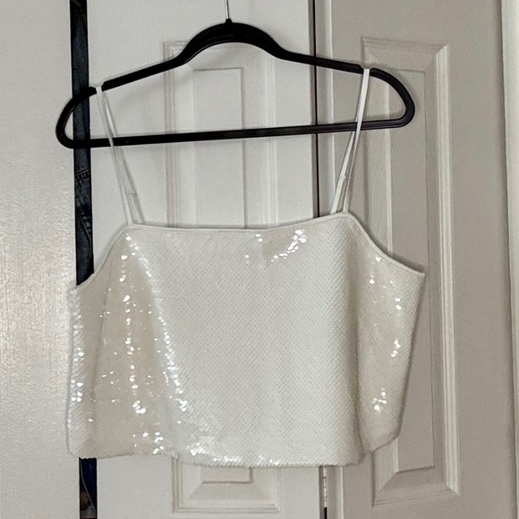 Abercrombie White Cropped Sequin Tank Top - Picture 3 of 5